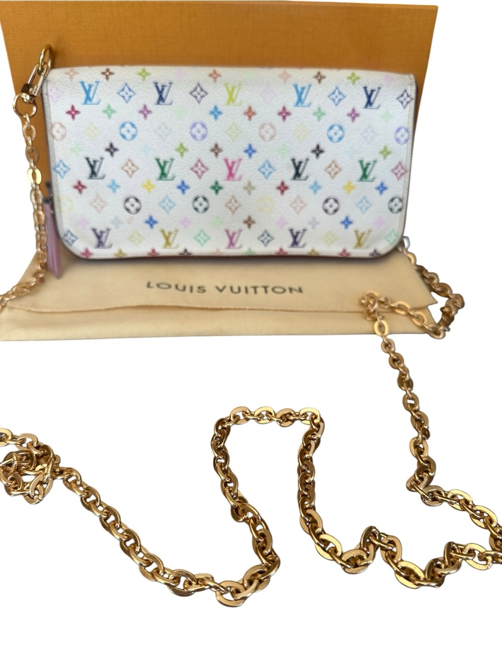 Louis Vuitton White Multicolor Monogram Chain Wristlet